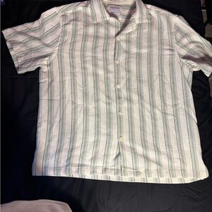 Denim & Flower White and Green Striped Casual Shirt